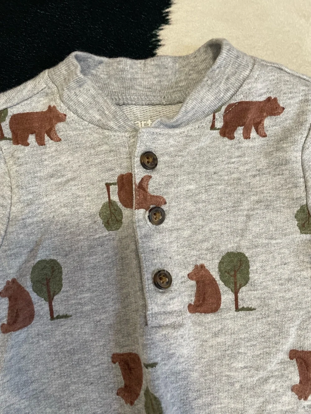 5/$20 Gray Bear & Tree Print Baby Romper